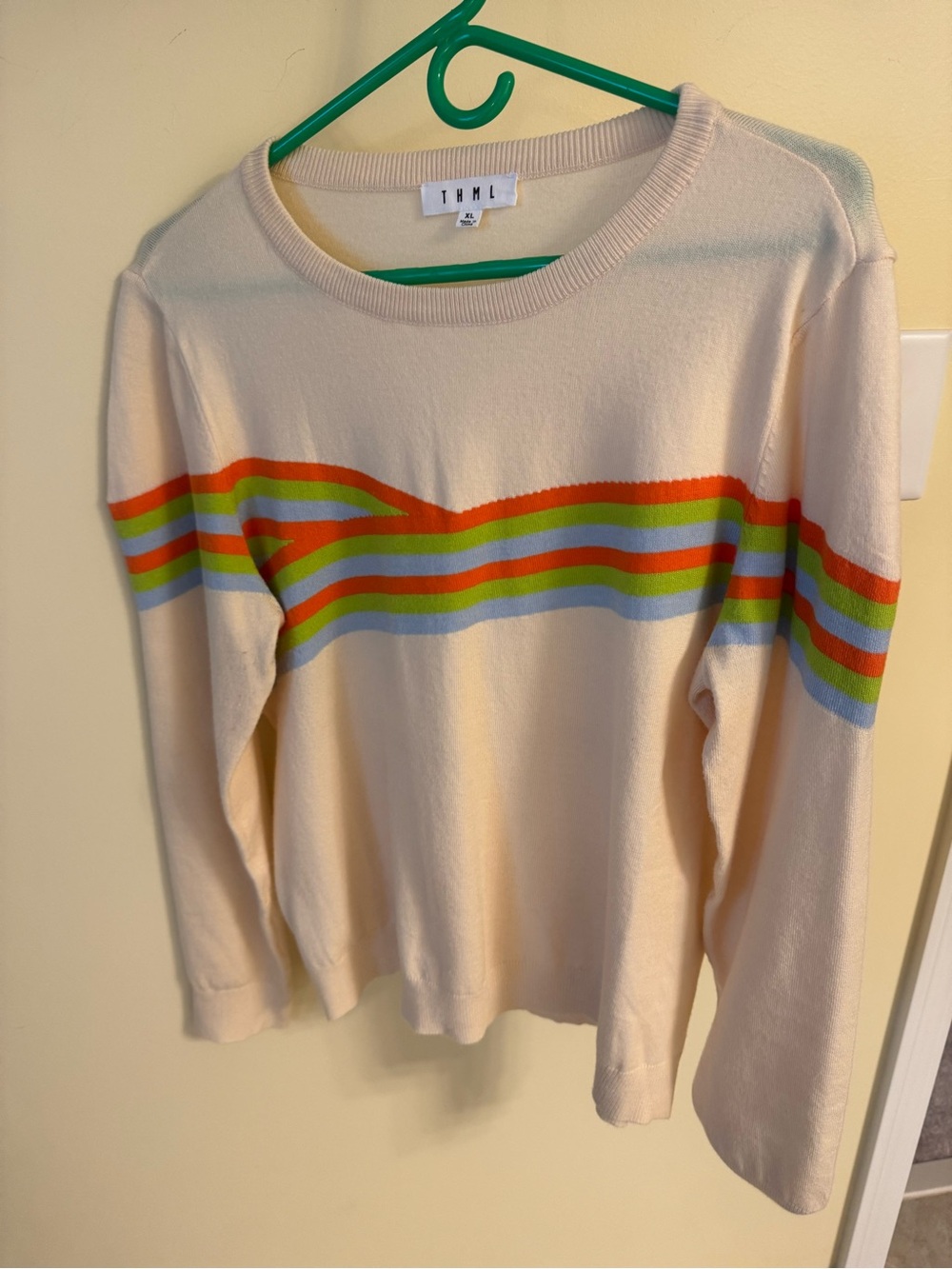 THML Cream Long-Sleeve Sweater with Orange, Green & Blue Stripes